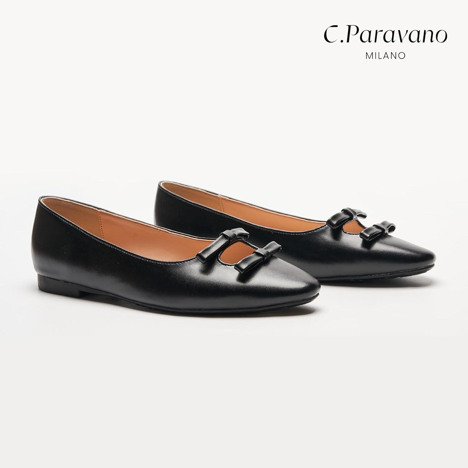 image:imageCParavano Ballet Flats Slipon Shoes Women Bowknot Round Toe Shoes Womens FlatsBlackb6