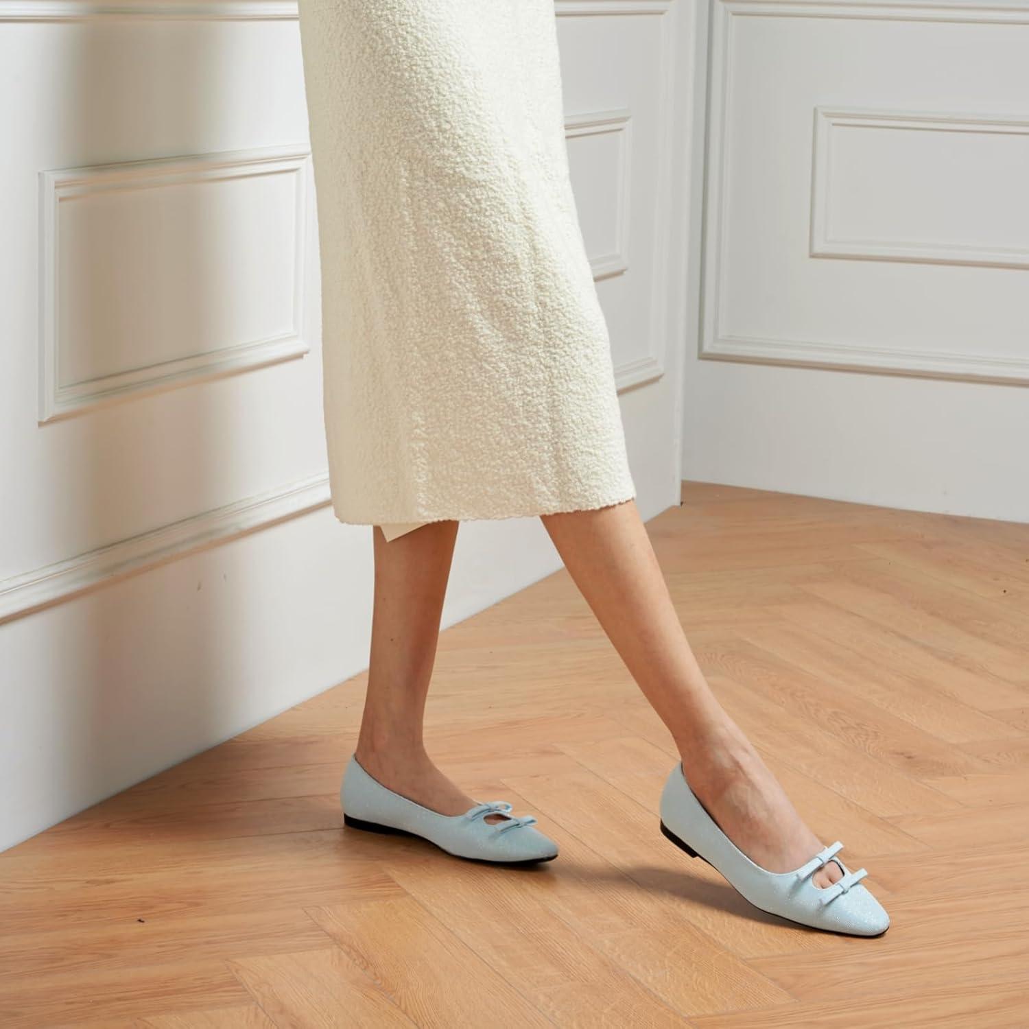 image:imageCParavano Ballet Flats Slipon Shoes Women Bowknot Round Toe Shoes Womens FlatsLight Blue Blingb6