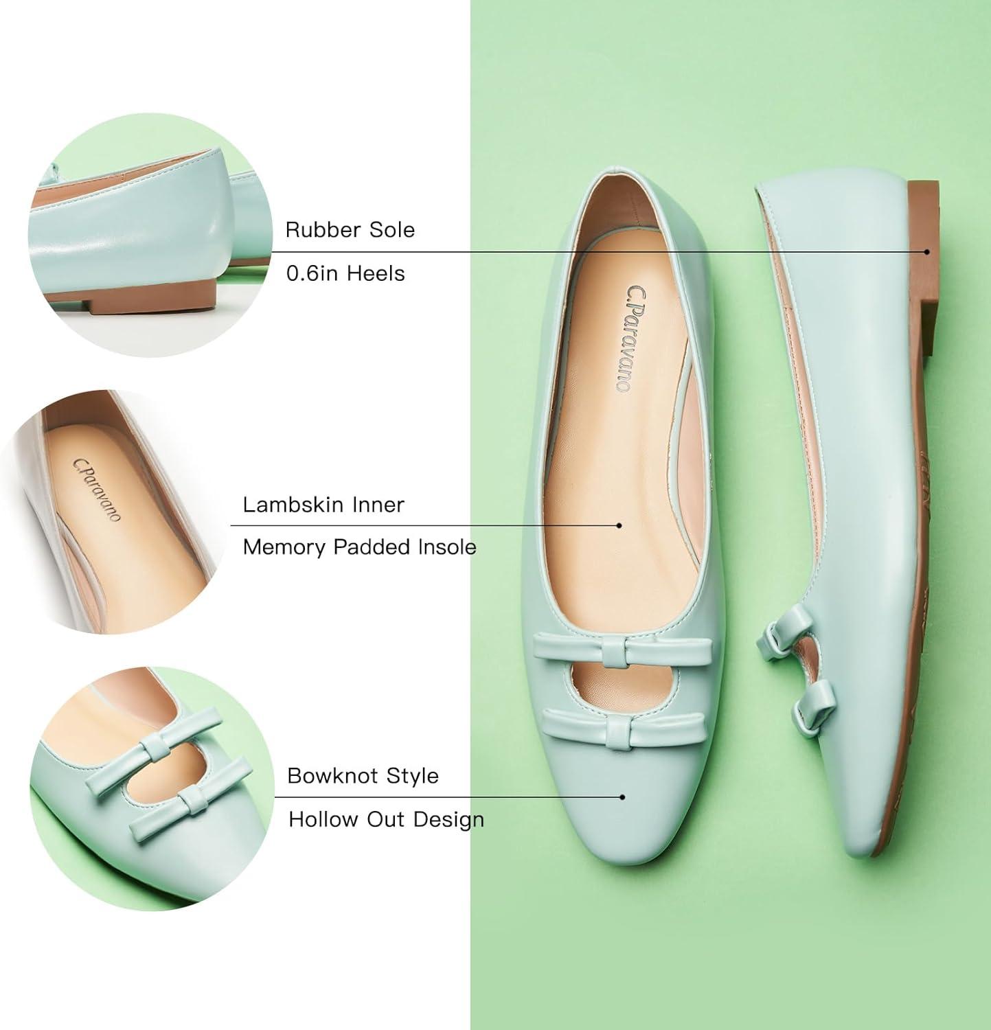 image:imageCParavano Ballet Flats Slipon Shoes Women Bowknot Round Toe Shoes Womens FlatsLight Blueb6