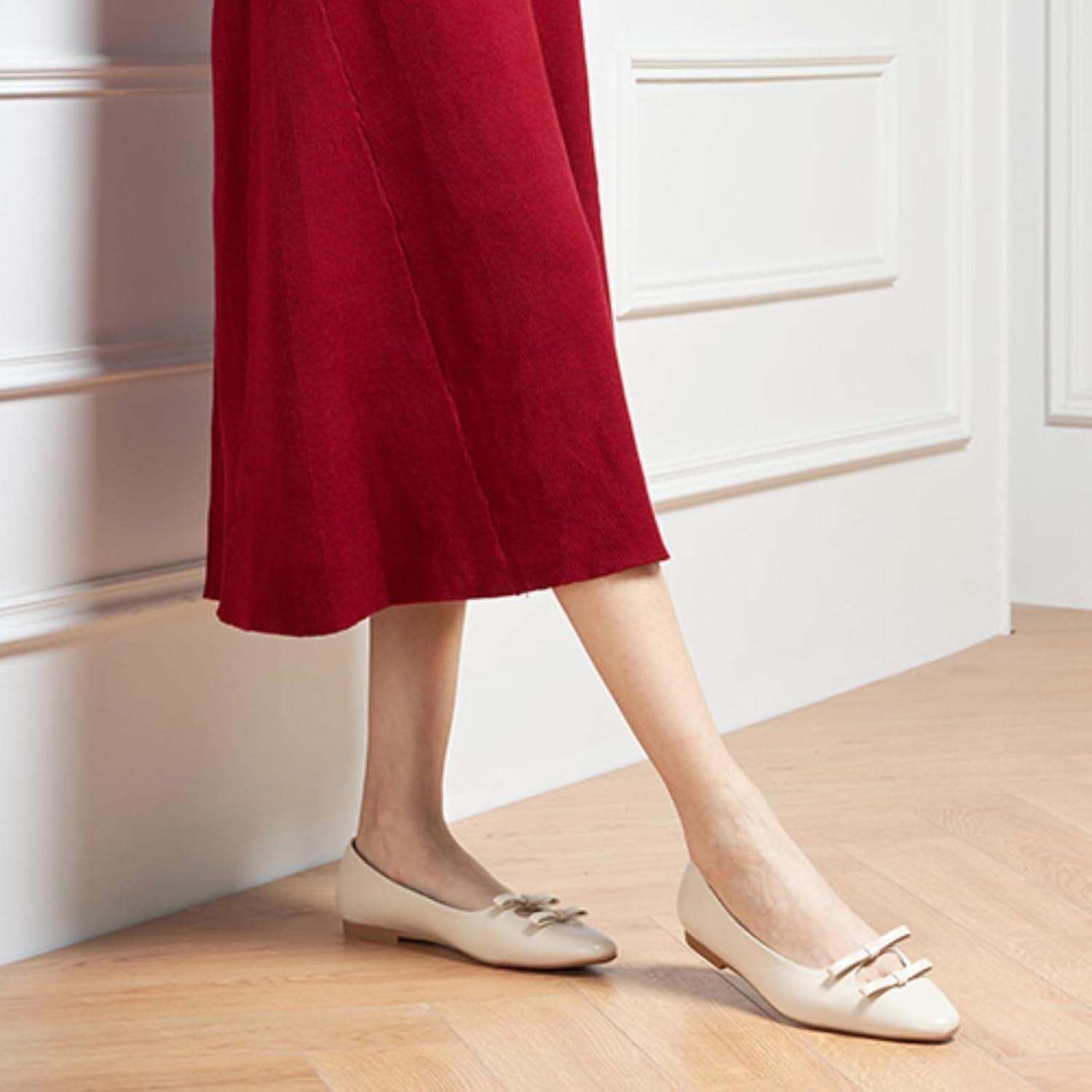 image:imageCParavano Ballet Flats Slipon Shoes Women Bowknot Round Toe Shoes Womens FlatsMilky Whiteb6