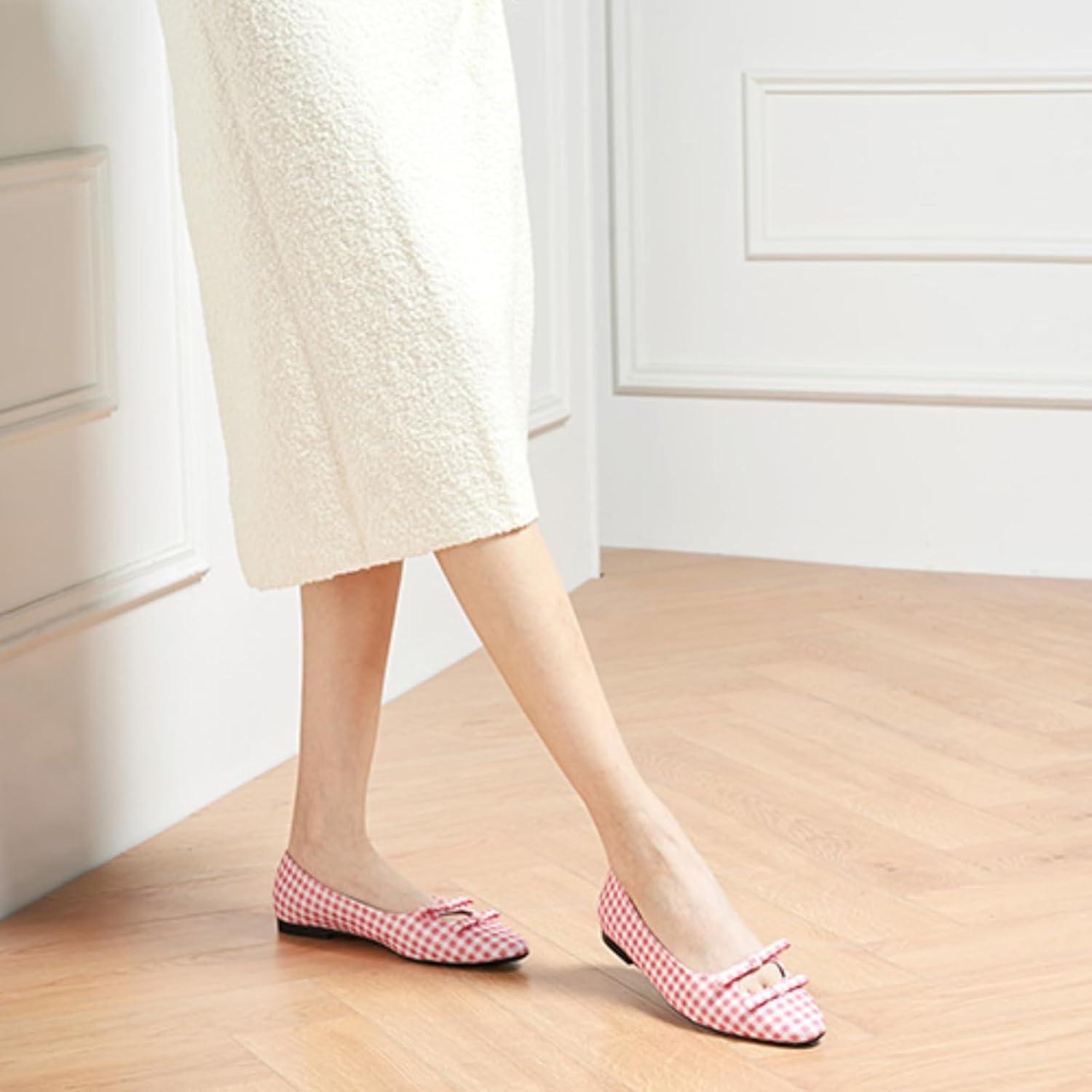 image:imageCParavano Ballet Flats Slipon Shoes Women Bowknot Round Toe Shoes Womens FlatsPink Tartan Blingb6
