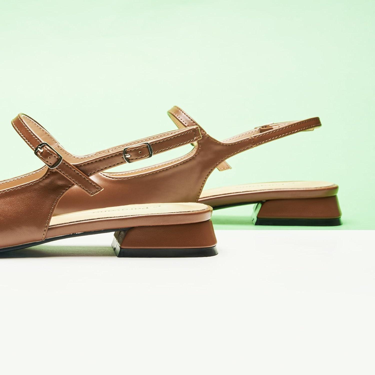 image:imageCParavano Slingback Flats Slingback Sandals for Women Sandals Flats Adjustable Ankle Strap ShoesNew Brown