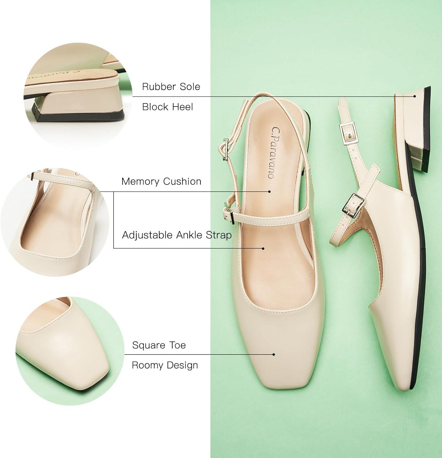 image:imageCParavano Slingback Flats Slingback Sandals for Women Sandals Flats Adjustable Ankle Strap ShoesOffwhite