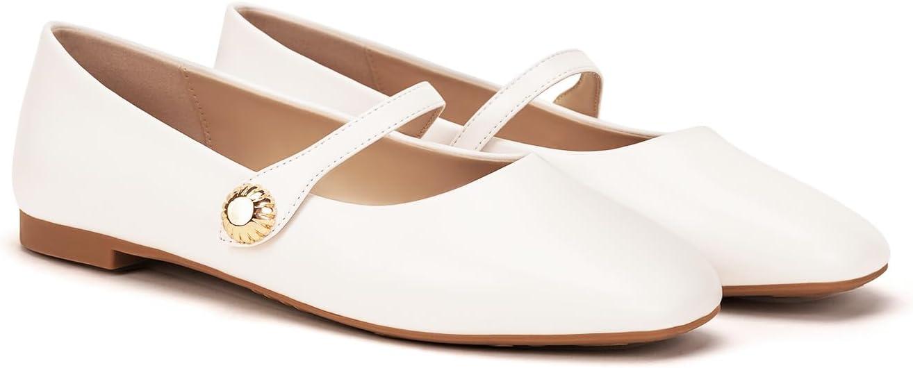 image:imageCParavano Womens Mary Jane Shoes Square Toe Ballet Flats Ballerina Flats Designer Shoes for WomenWhitebt