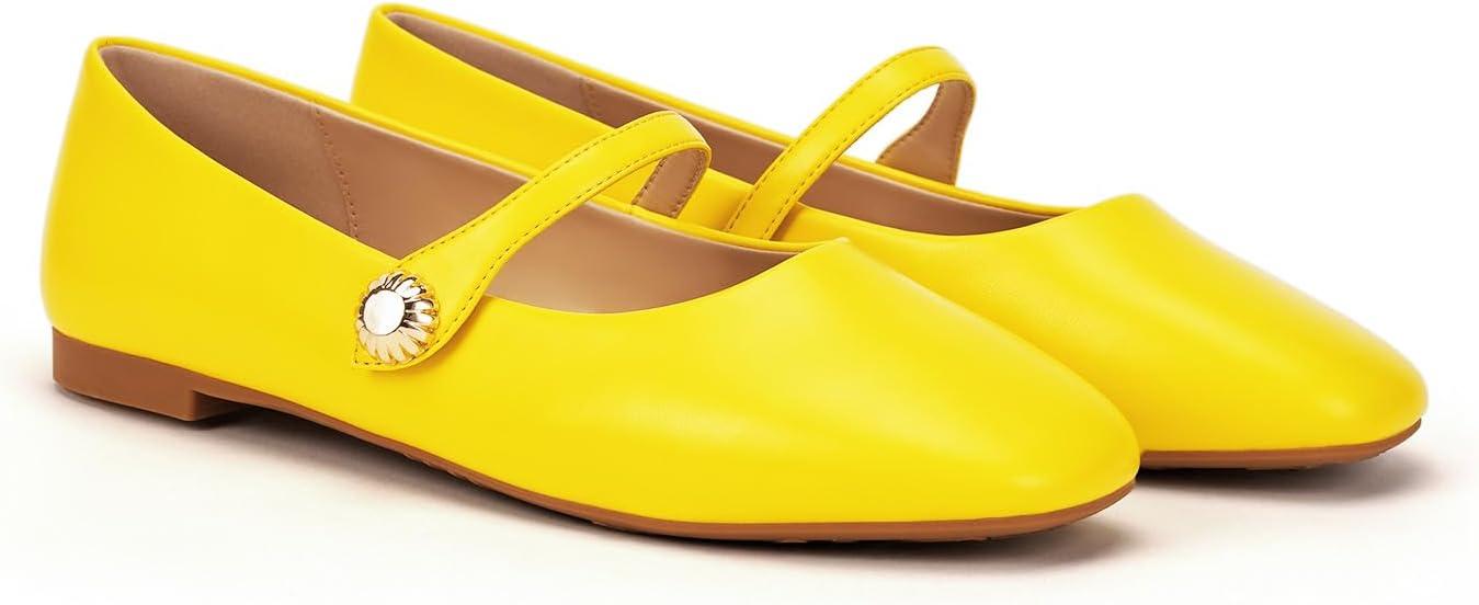 image:imageCParavano Womens Mary Jane Shoes Square Toe Ballet Flats Ballerina Flats Designer Shoes for WomenYellowbt