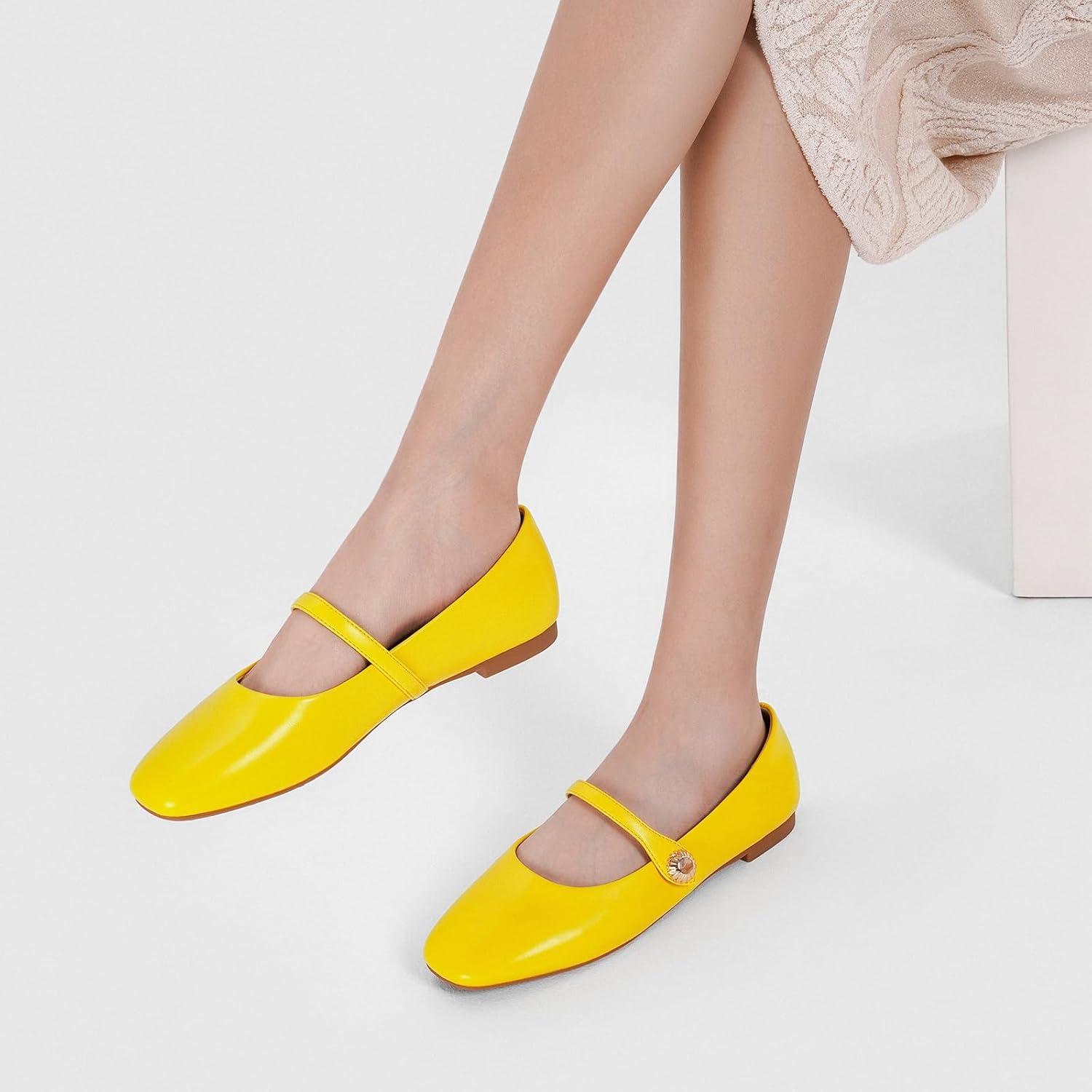 image:imageCParavano Womens Mary Jane Shoes Square Toe Ballet Flats Ballerina Flats Designer Shoes for WomenYellowbt