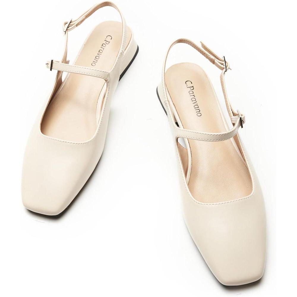 image:imageCParavano Slingback Flats Slingback Sandals for Women Sandals Flats Adjustable Ankle Strap ShoesOffwhite