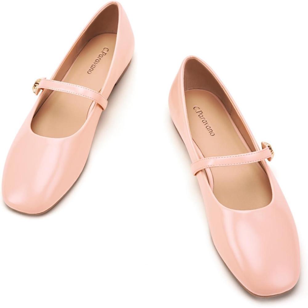 image:imageCParavano Womens Mary Jane Shoes Square Toe Ballet Flats Ballerina Flats Designer Shoes for WomenPinkbt