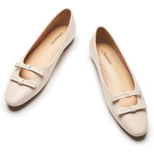 C.Paravano Ballet Flats | Slip-on Shoes Women | Bowknot Round Toe Shoes | Womens Flats(Milky White-b6)