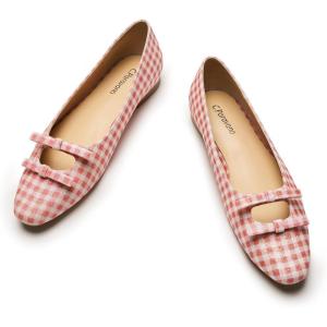 C.Paravano Ballet Flats | Slip-on Shoes Women | Bowknot Round Toe Shoes | Womens Flats(Pink Tartan Bling-b6)