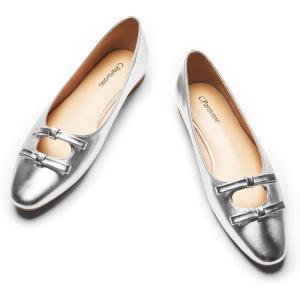 C.Paravano Ballet Flats | Slip-on Shoes Women | Bowknot Round Toe Shoes | Womens Flats(Silver-b6)