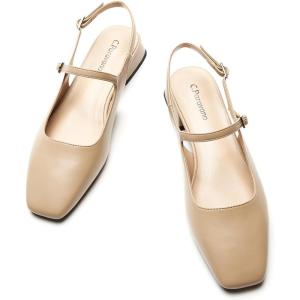 C.Paravano Slingback Flats | Slingback Sandals for Women | Sandals Flats | Adjustable Ankle Strap Shoes(Beige)