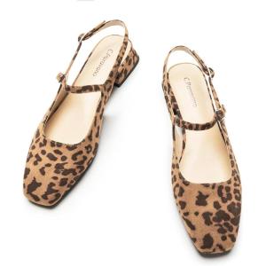 C.Paravano Slingback Flats | Slingback Sandals for Women | Sandals Flats | Adjustable Ankle Strap Shoes(Leopard-b)