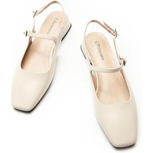 C.Paravano Slingback Flats | Slingback Sandals for Women | Sandals Flats | Adjustable Ankle Strap Shoes(Off-white)