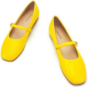 C.Paravano Women’s Mary Jane Shoes | Square Toe Ballet Flats | Ballerina Flats | Designer Shoes for Women(Yellow-bt)