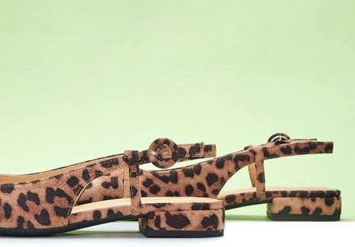 image:imageCParavano Slingback Flats Womens Slingback Shoes Low Heels Square Toe Flat Sandals Women Block Heel Slingback SandalsSize 8Leopard