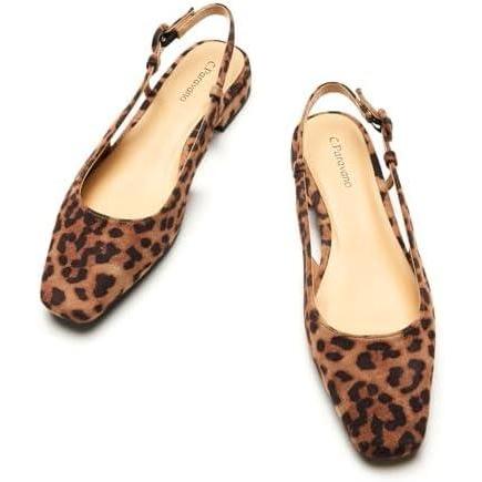 image:imageCParavano Slingback Flats Womens Slingback Shoes Low Heels Square Toe Flat Sandals Women Block Heel Slingback SandalsSize 8Leopard