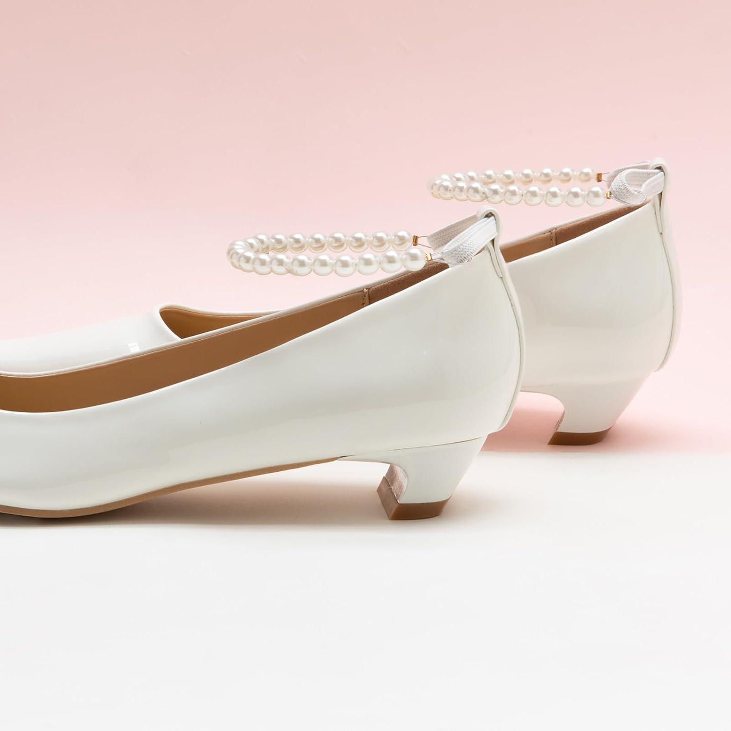 image:imageCParavano Ladies Chunky Low Heel Pearl Ankle Strap Womens Square Toe Pumps Closed Toe Low Heel Pumps Bridal Wedding Shoes 11in HeelsWhite115