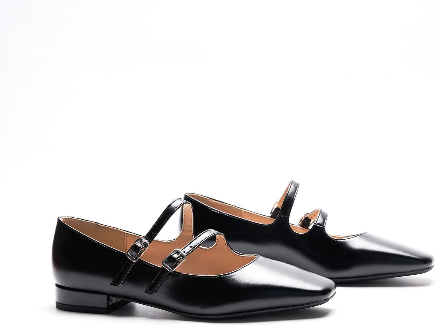 image:imageCParavano Womens Mary Jane Shoes Ballet Flats Womens Flats Square Toe Flat Shoe Block HeelBlack95