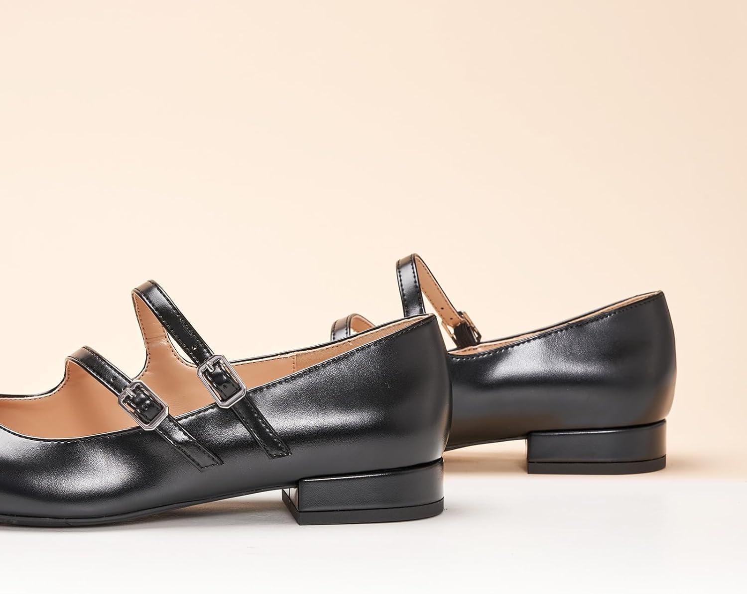 image:imageCParavano Womens Mary Jane Shoes Ballet Flats Womens Flats Square Toe Flat Shoe Block HeelBlack95
