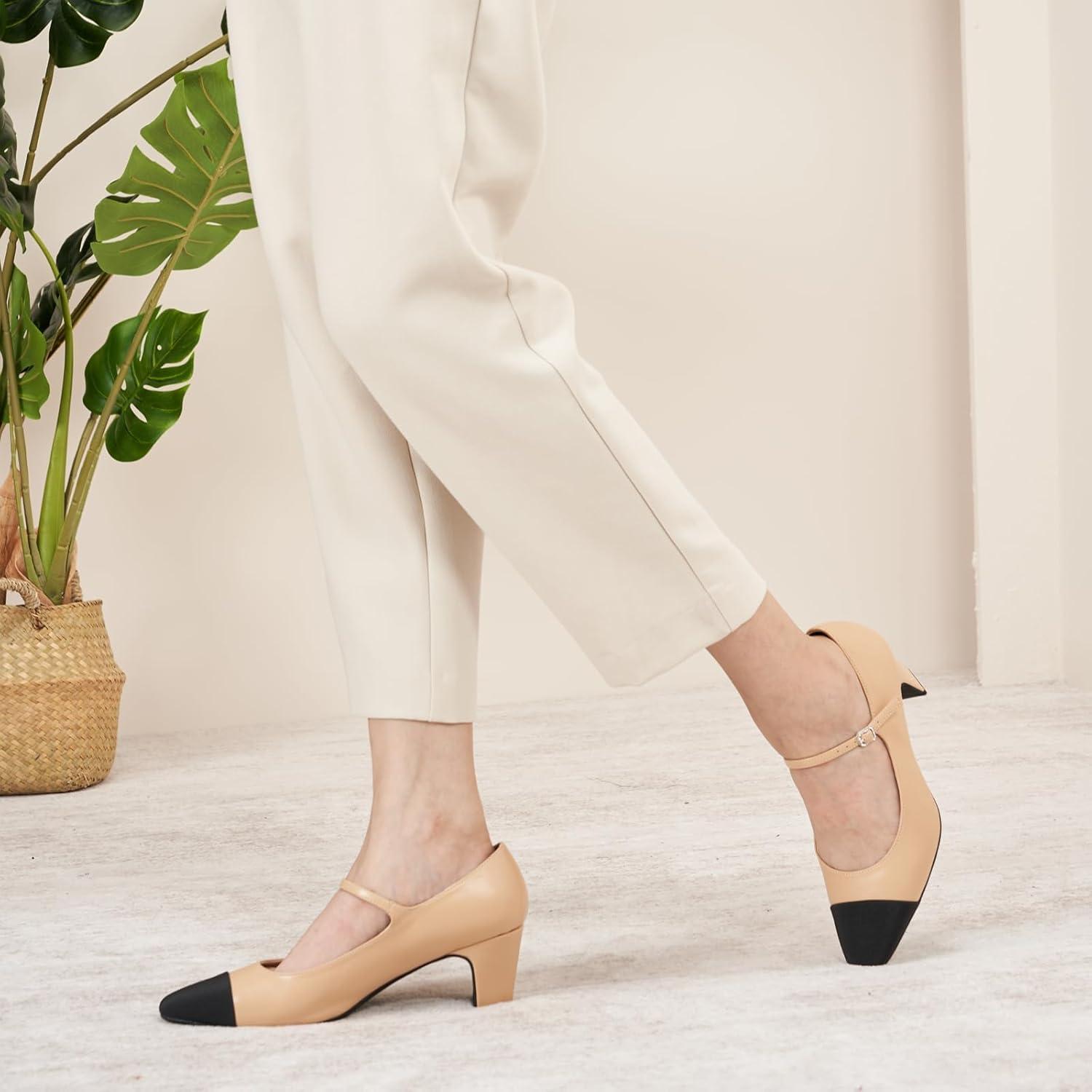 image:imageCParavano Womens Pumps Chunky Heels for Women Closed Round Toe Shoes Low Heel Dress Shoes BBeige11