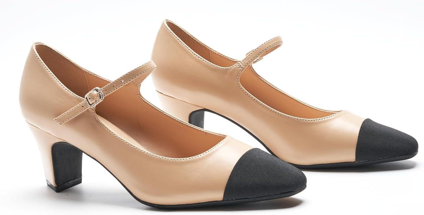 image:imageCParavano Womens Pumps Chunky Heels for Women Closed Round Toe Shoes Low Heel Dress Shoes BBeige85