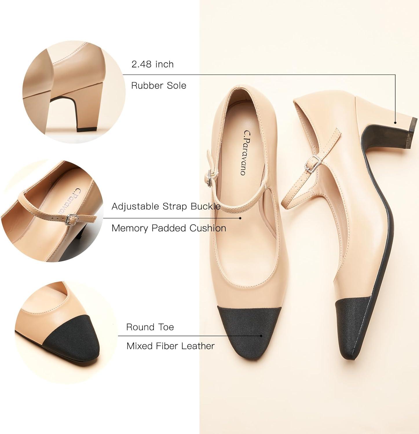 image:imageCParavano Womens Pumps Chunky Heels for Women Closed Round Toe Shoes Low Heel Dress Shoes BBeige9
