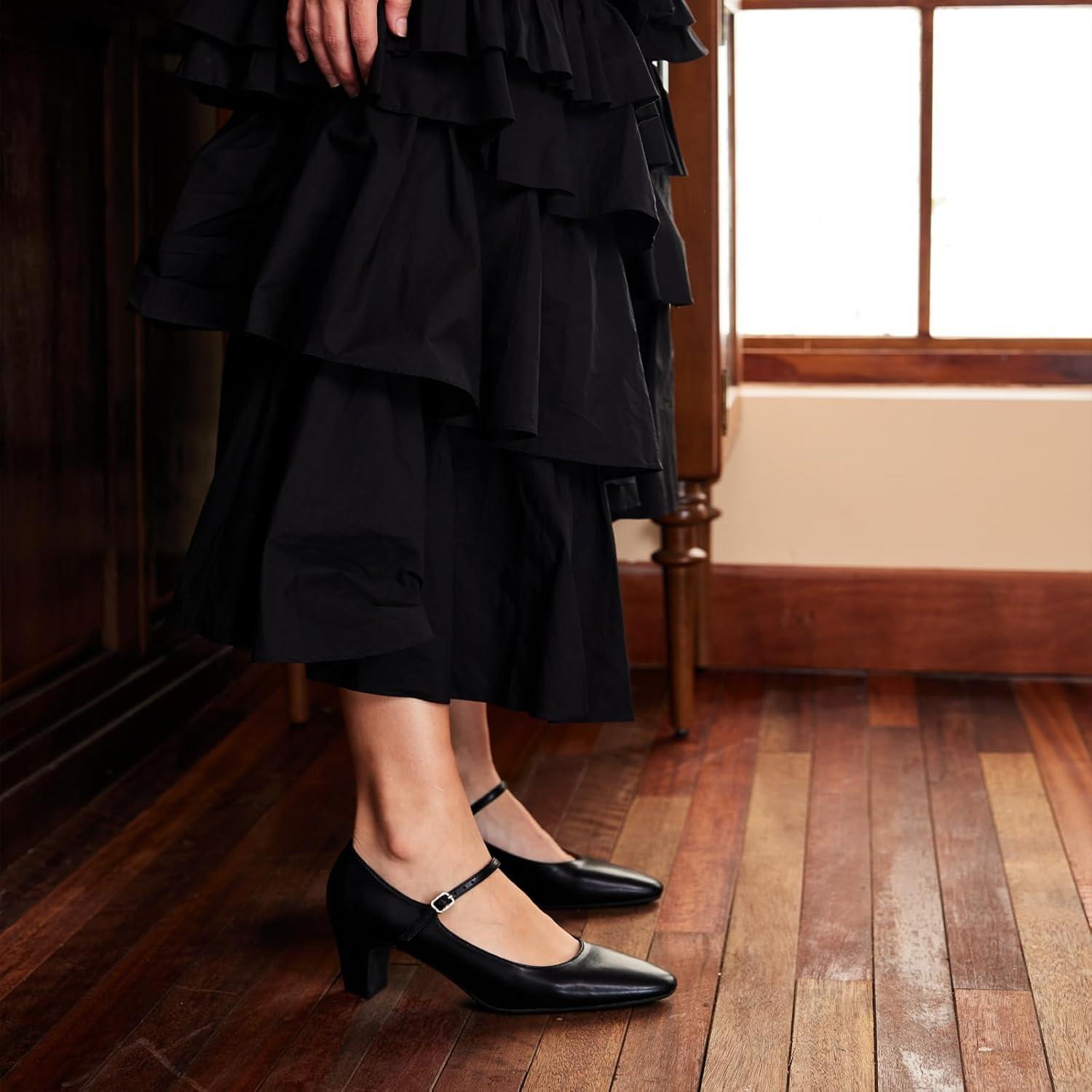 image:imageCParavano Womens Pumps Chunky Heels for Women Closed Round Toe Shoes Low Heel Dress Shoes Black75