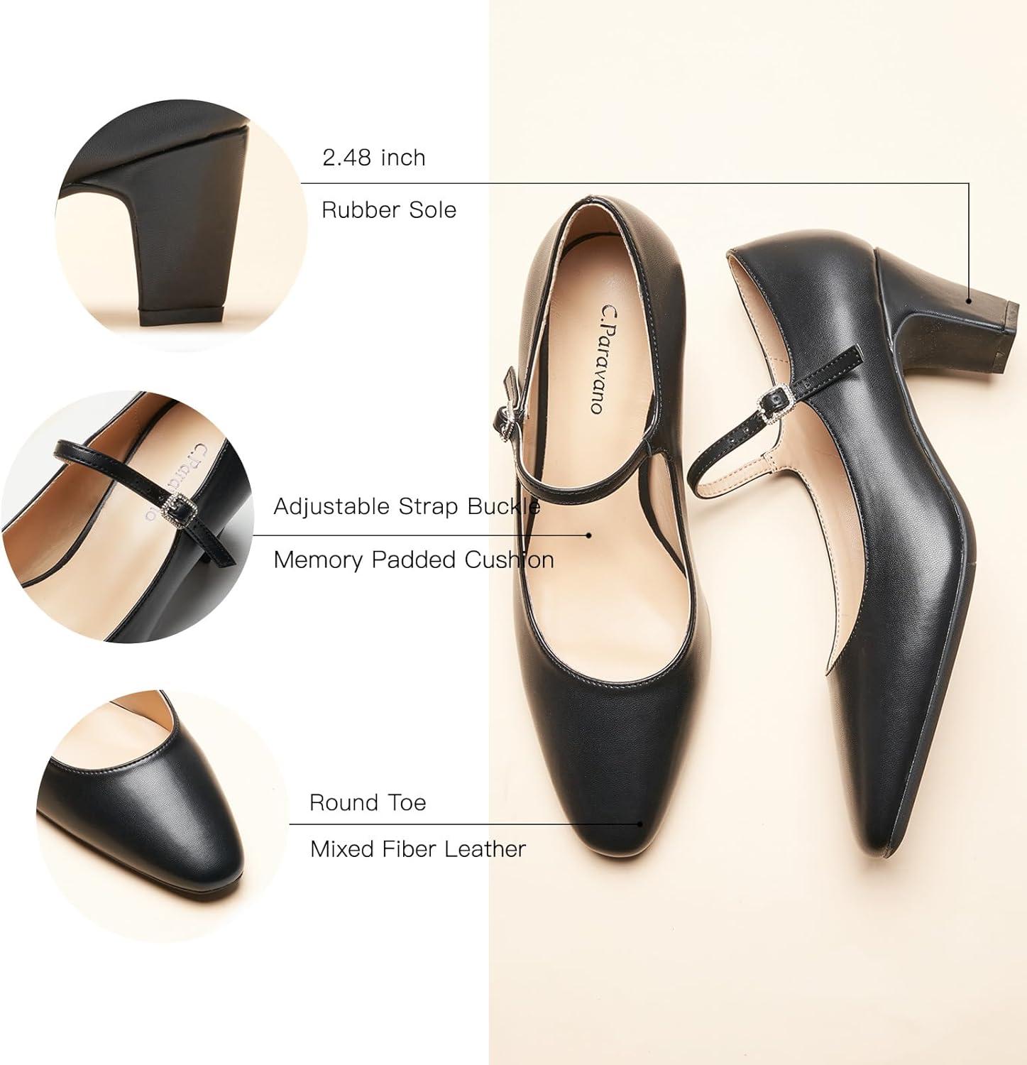 image:imageCParavano Womens Pumps Chunky Heels for Women Closed Round Toe Shoes Low Heel Dress Shoes Black75