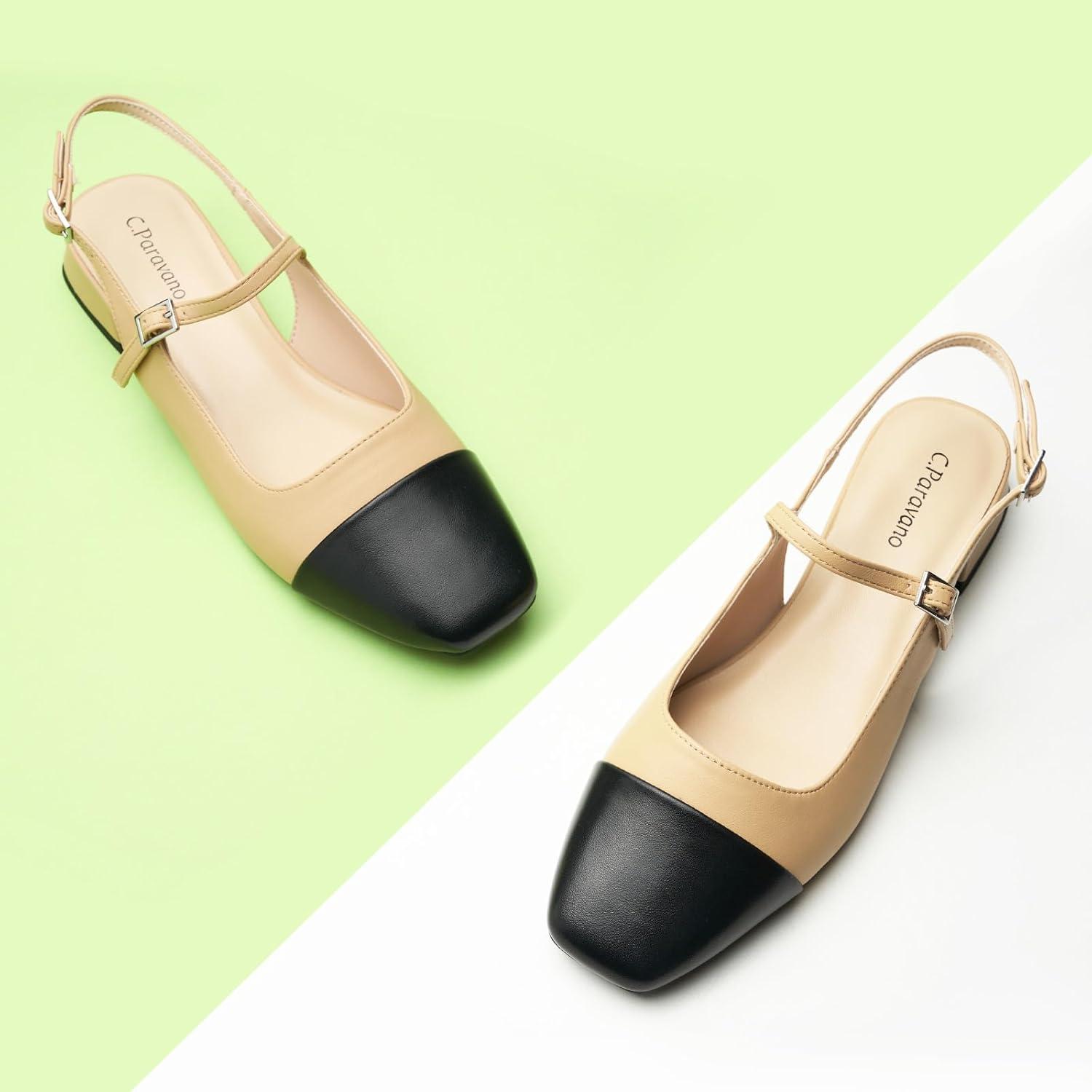 image:imageCParavano Womens Square Toe Slingback Block Heel SandalsFelicianbeige