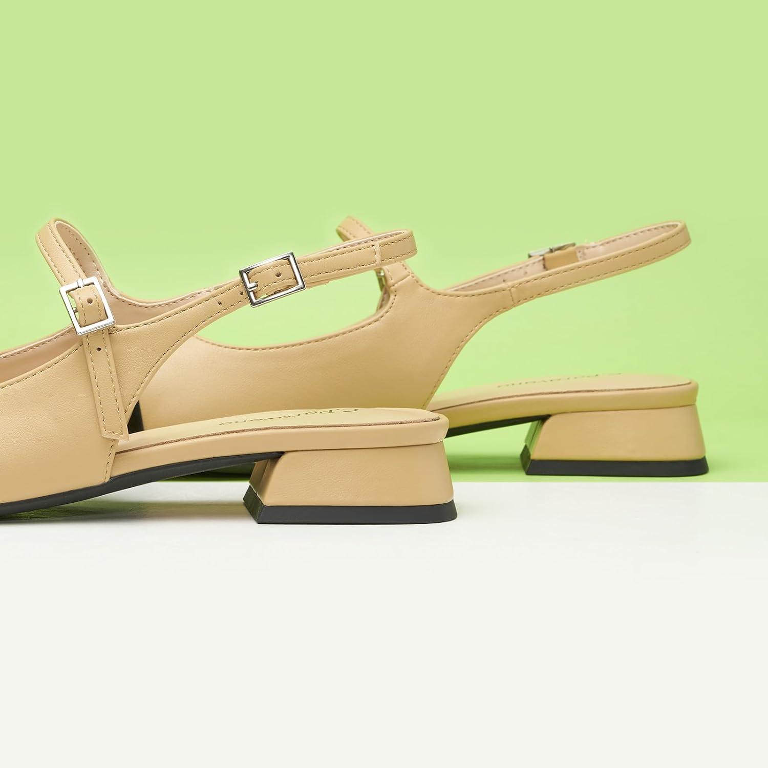image:imageCParavano Womens Square Toe Slingback Block Heel SandalsFelicianbeige