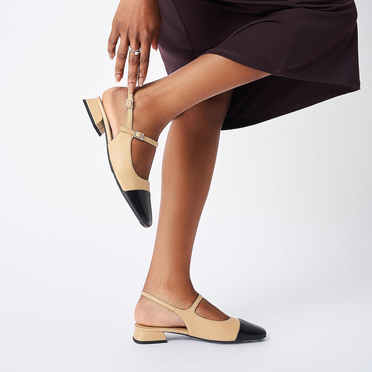 image:imageCParavano Womens Square Toe Slingback Block Heel SandalsFelicianbeige