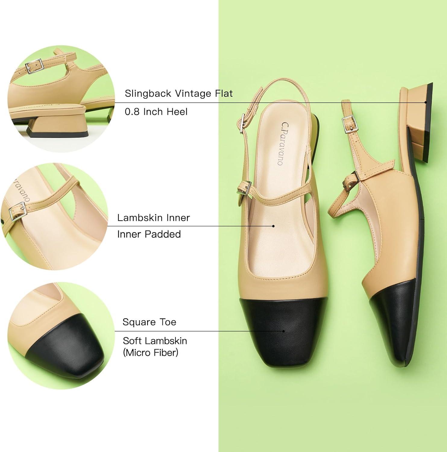 image:imageCParavano Womens Square Toe Slingback Block Heel SandalsFelicianbeige