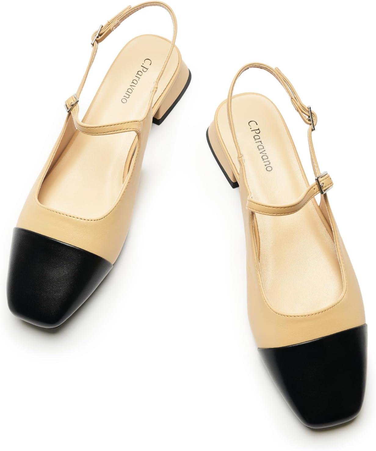 image:imageCParavano Womens Square Toe Slingback Block Heel SandalsFelicianbeige