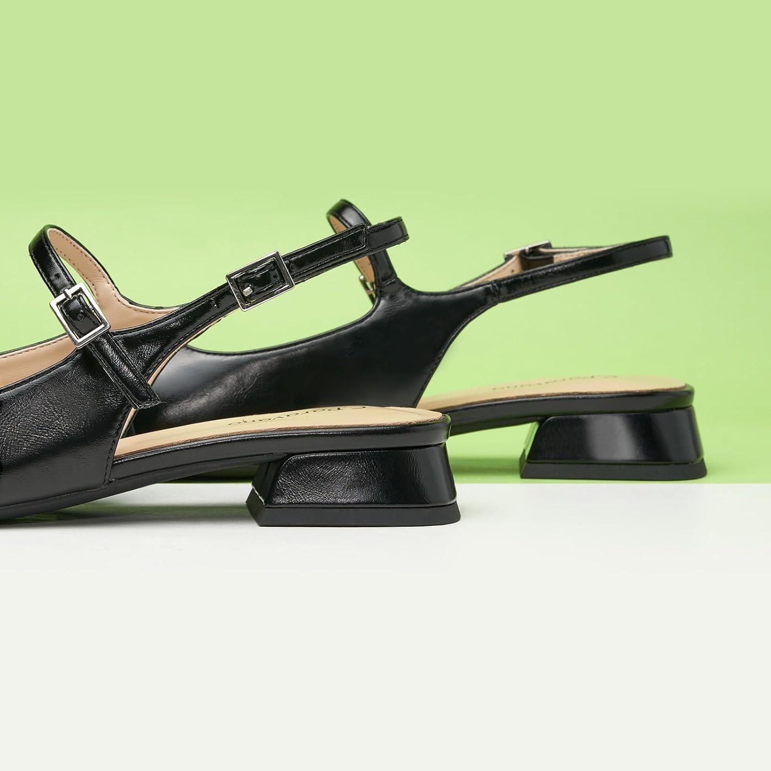 image:imageCParavano Womens Square Toe Slingback Block Heel SandalsFelicianblack