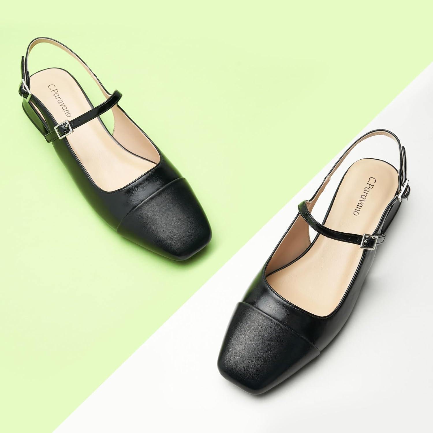 image:imageCParavano Womens Square Toe Slingback Block Heel SandalsFelicianblack