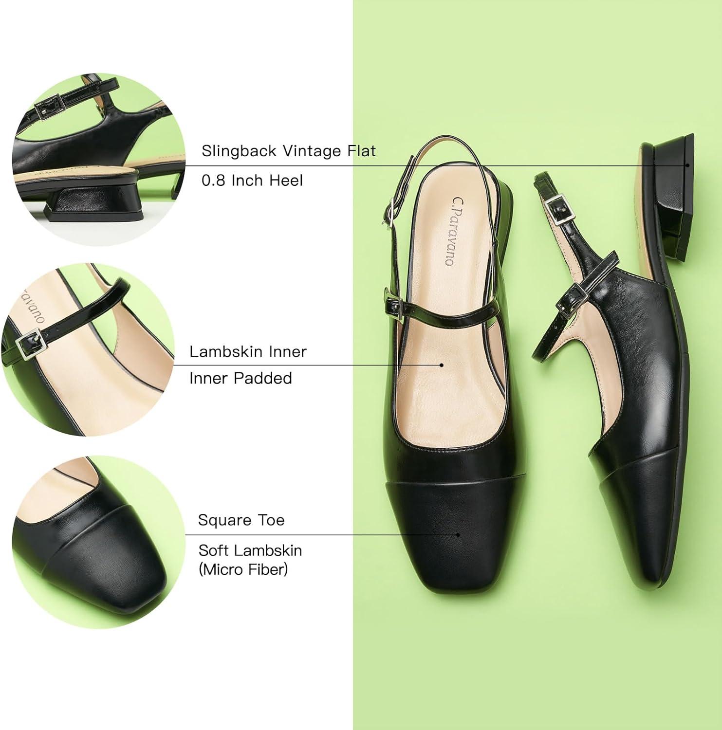 image:imageCParavano Womens Square Toe Slingback Block Heel SandalsFelicianblack