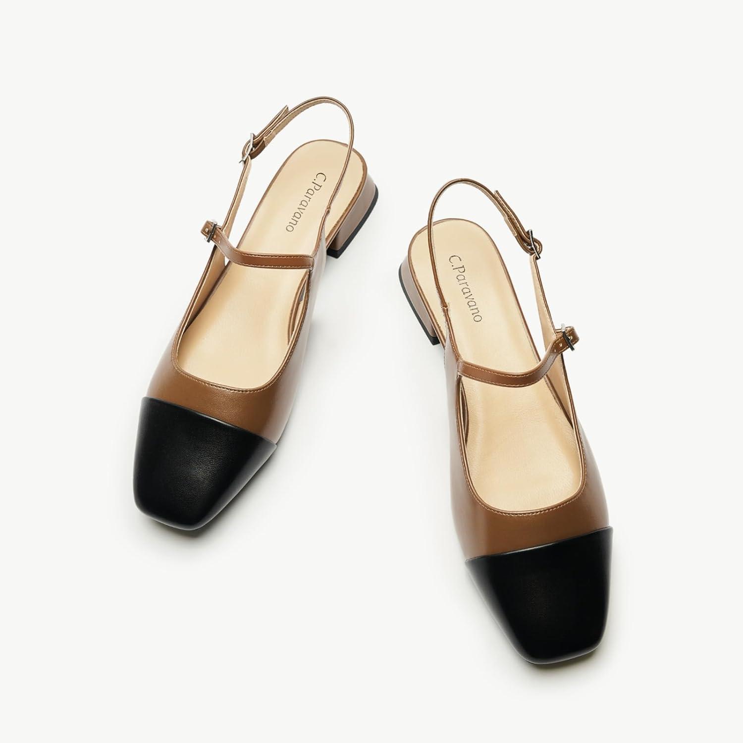 image:imageCParavano Womens Square Toe Slingback Block Heel SandalsFelicianbrown