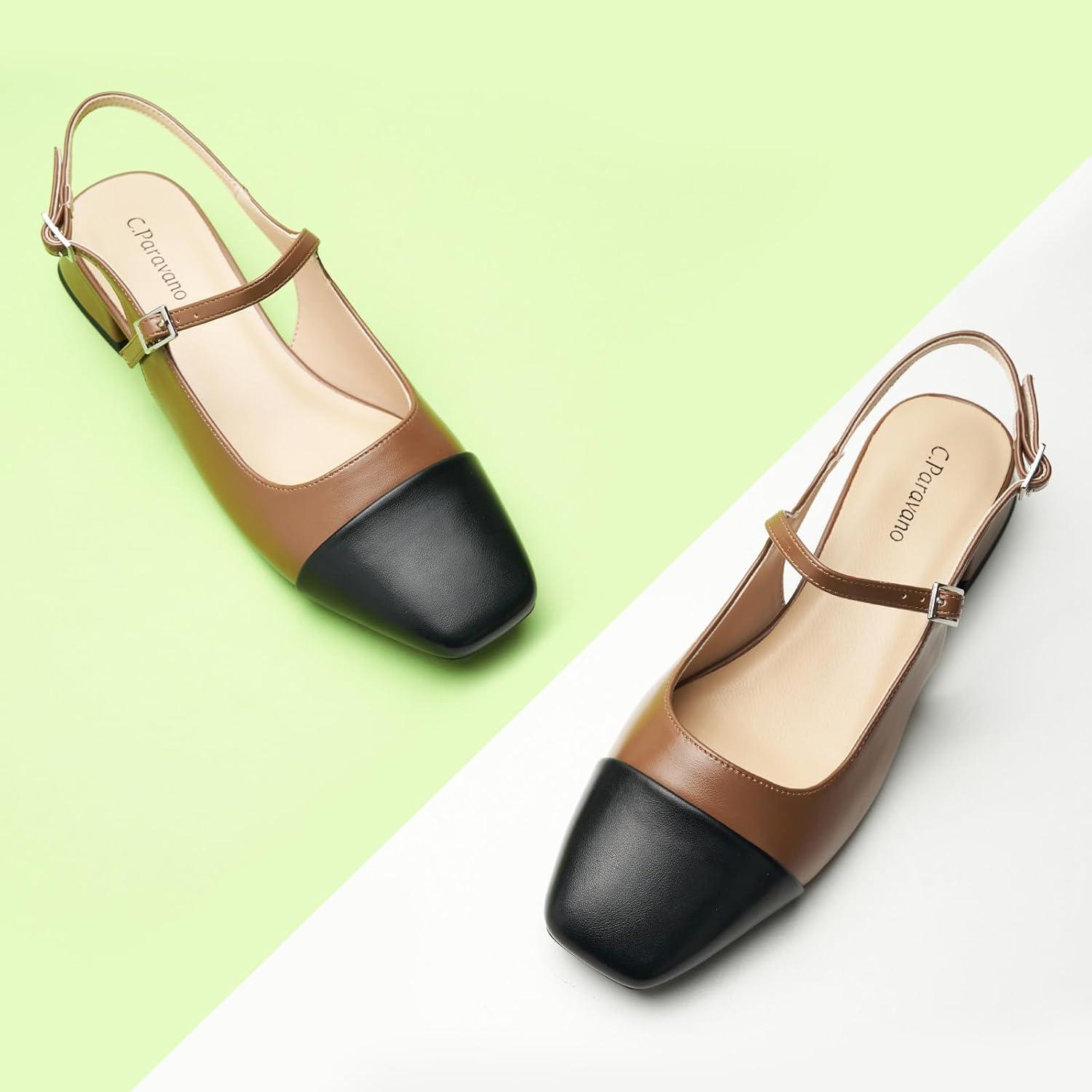 image:imageCParavano Womens Square Toe Slingback Block Heel SandalsFelicianbrown