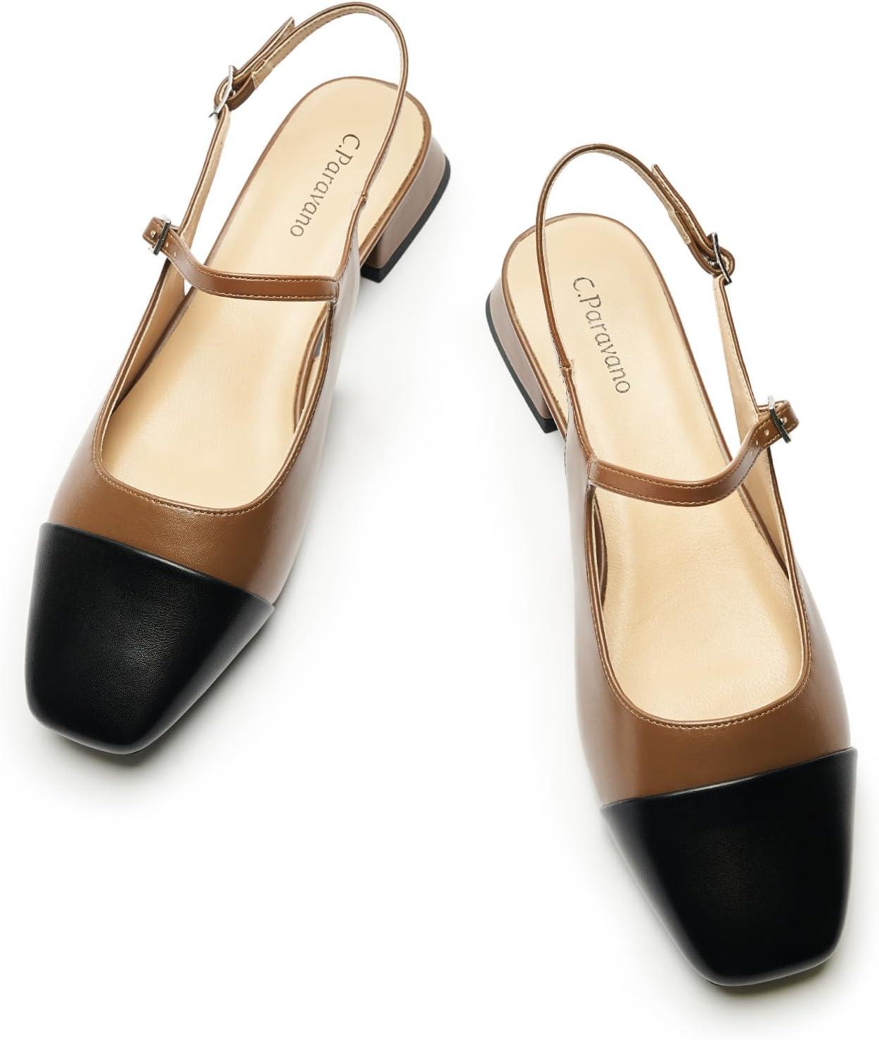 image:imageCParavano Womens Square Toe Slingback Block Heel SandalsFelicianbrown