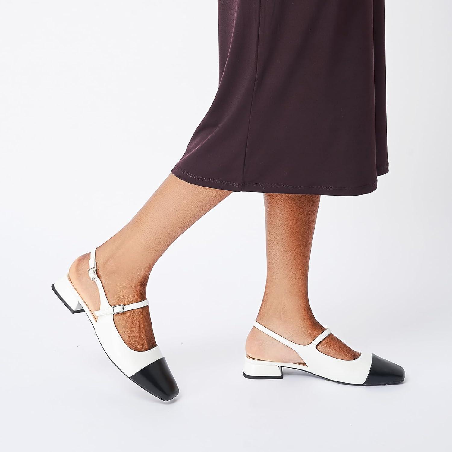 image:imageCParavano Womens Square Toe Slingback Block Heel SandalsFelicianwhite