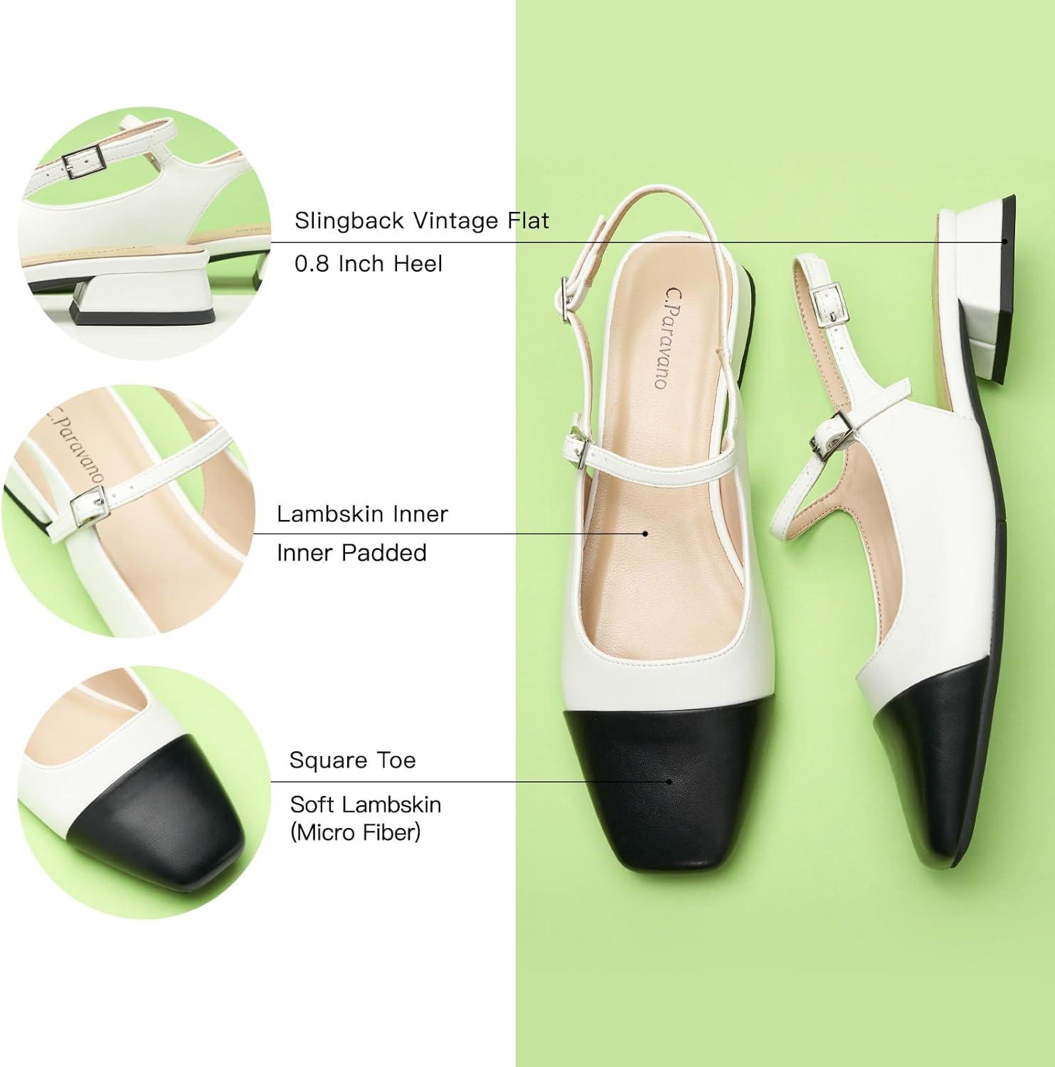 image:imageCParavano Womens Square Toe Slingback Block Heel SandalsFelicianwhite