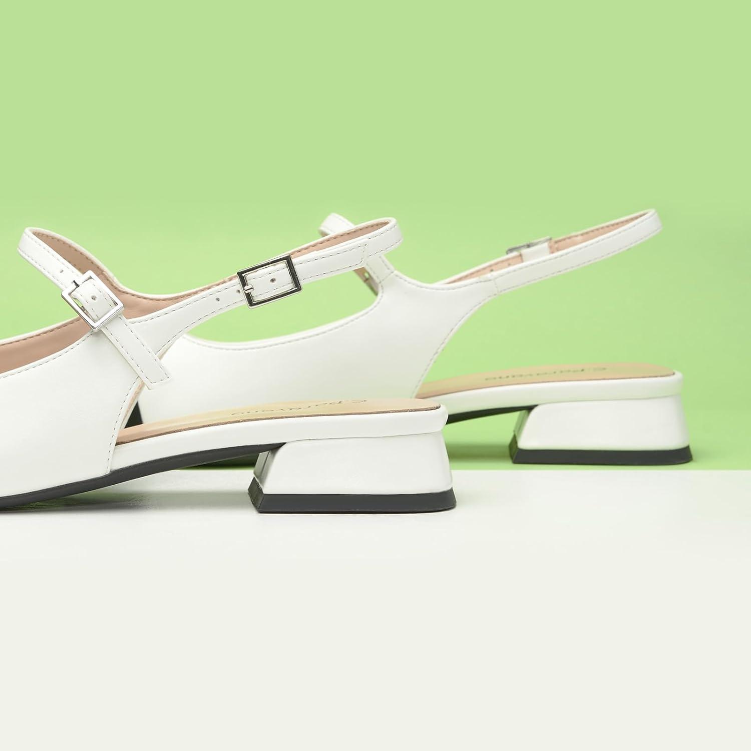image:imageCParavano Womens Square Toe Slingback Block Heel SandalsFelicianwhite