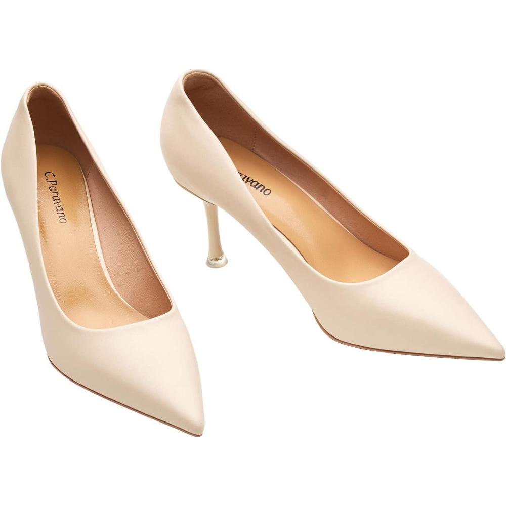 image:imageCParavano Pointy Heels Wedding Shoes Dressy Low Heel Work Casual Heels Flight Attendant Heels Pointed Toe Pumps for Office Wear and Casual OutfitsSize 95White