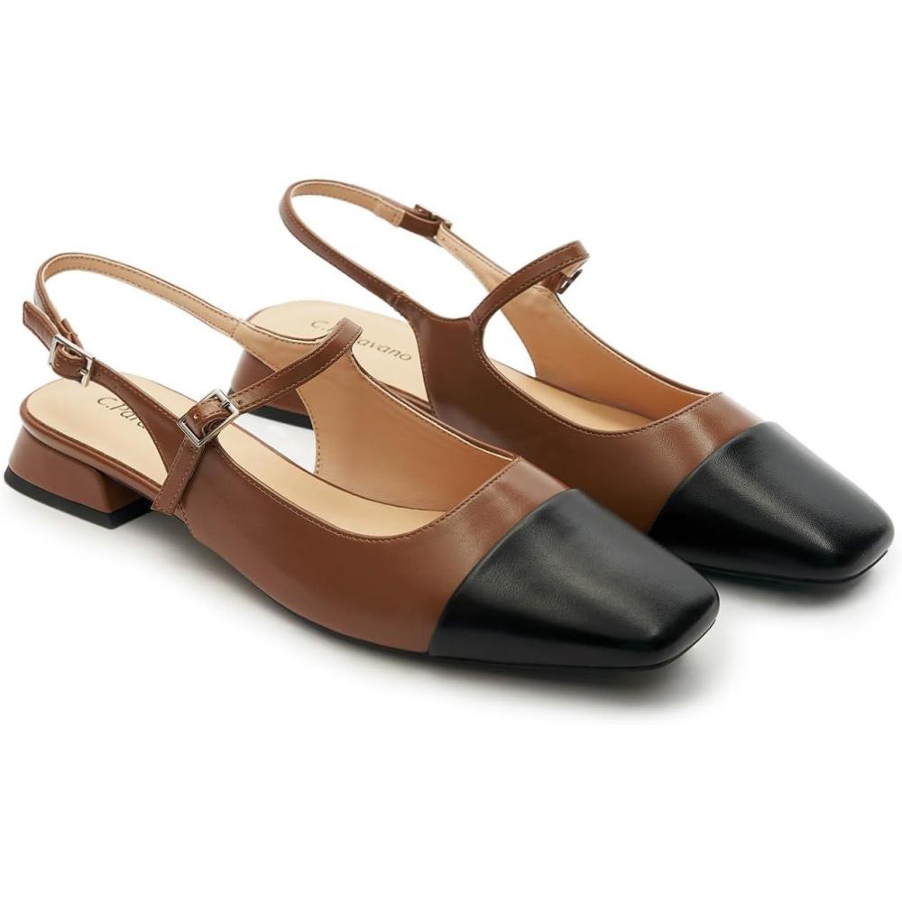 image:imageCParavano Womens Square Toe Slingback Block Heel SandalsFelicianbrown