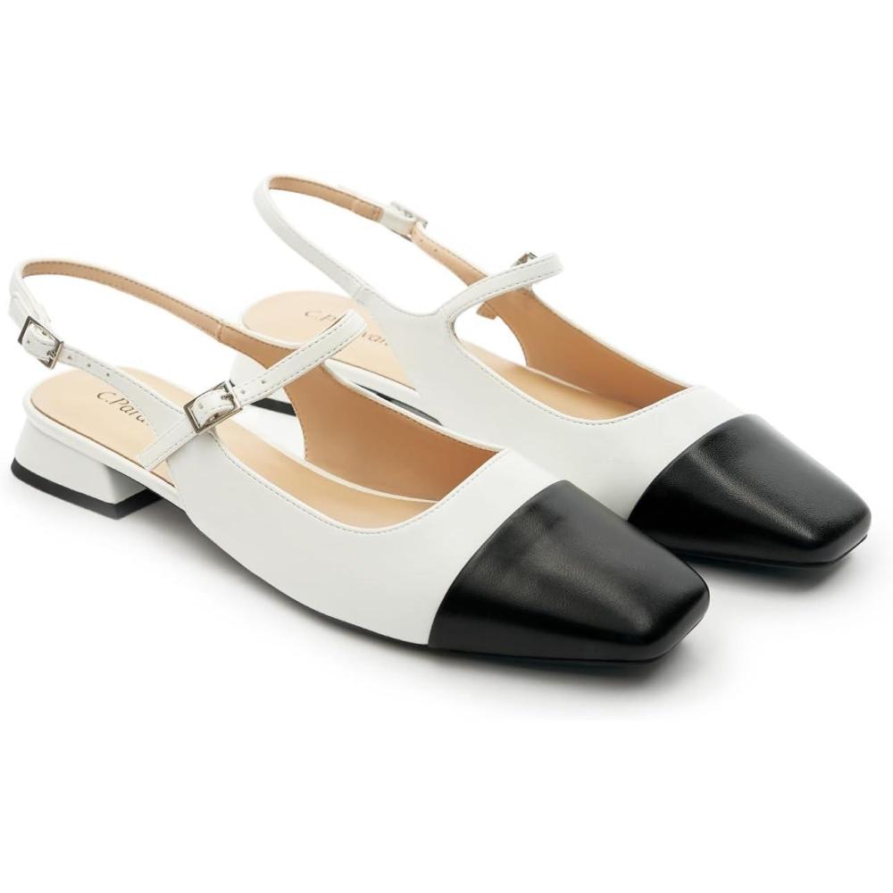 image:imageCParavano Womens Square Toe Slingback Block Heel SandalsFelicianwhite