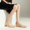 C.Paravano Ladies’ Chunky Low Heel Pearl Ankle Strap Women’s Square Toe Pumps Closed Toe Low Heel Pumps Bridal Wedding Shoes 1.1in Heels（Beige，6.5）