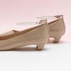 C.Paravano Ladies’ Chunky Low Heel Pearl Ankle Strap Women’s Square Toe Pumps Closed Toe Low Heel Pumps Bridal Wedding Shoes 1.1in Heels（Beige，7.5）