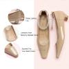 C.Paravano Ladies’ Chunky Low Heel Pearl Ankle Strap Women’s Square Toe Pumps Closed Toe Low Heel Pumps Bridal Wedding Shoes 1.1in Heels（Beige，7.5）