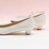 C.Paravano Ladies’ Chunky Low Heel Pearl Ankle Strap Women’s Square Toe Pumps Closed Toe Low Heel Pumps Bridal Wedding Shoes 1.1in Heels（White，11.5）